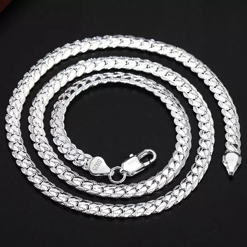 925 Sterling Silver 6mm Full Sideways Necklace